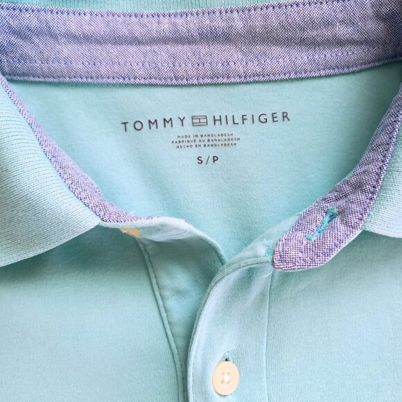 Tommy Hilfiger Men’s Aqua Blue Polo Shirt - Short Sleeve Classic Fit, Size S - Picture 6 of 10